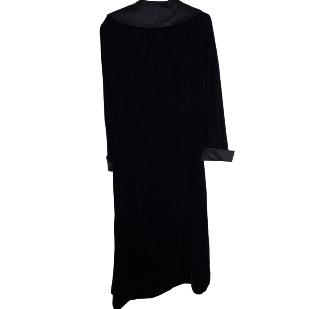 Vtg 80s Black Velvet Satin Gothic Witchy Long Coat - Picture 3 of 11
